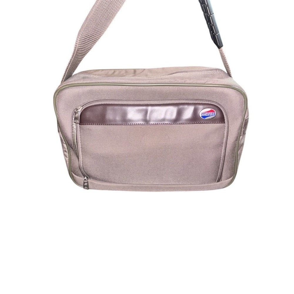 American Tourister Shoulder Bag Carry-On Travel Tote Beige Tan Front Zip vintage